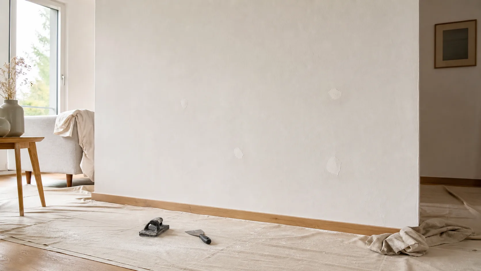 Mur intérieur et sol protégé avant une préparation de peinture